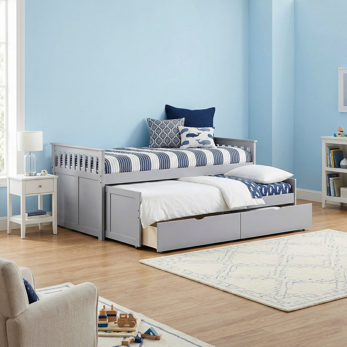 Orion Gray Twin/Twin Bed with Storage Boxes