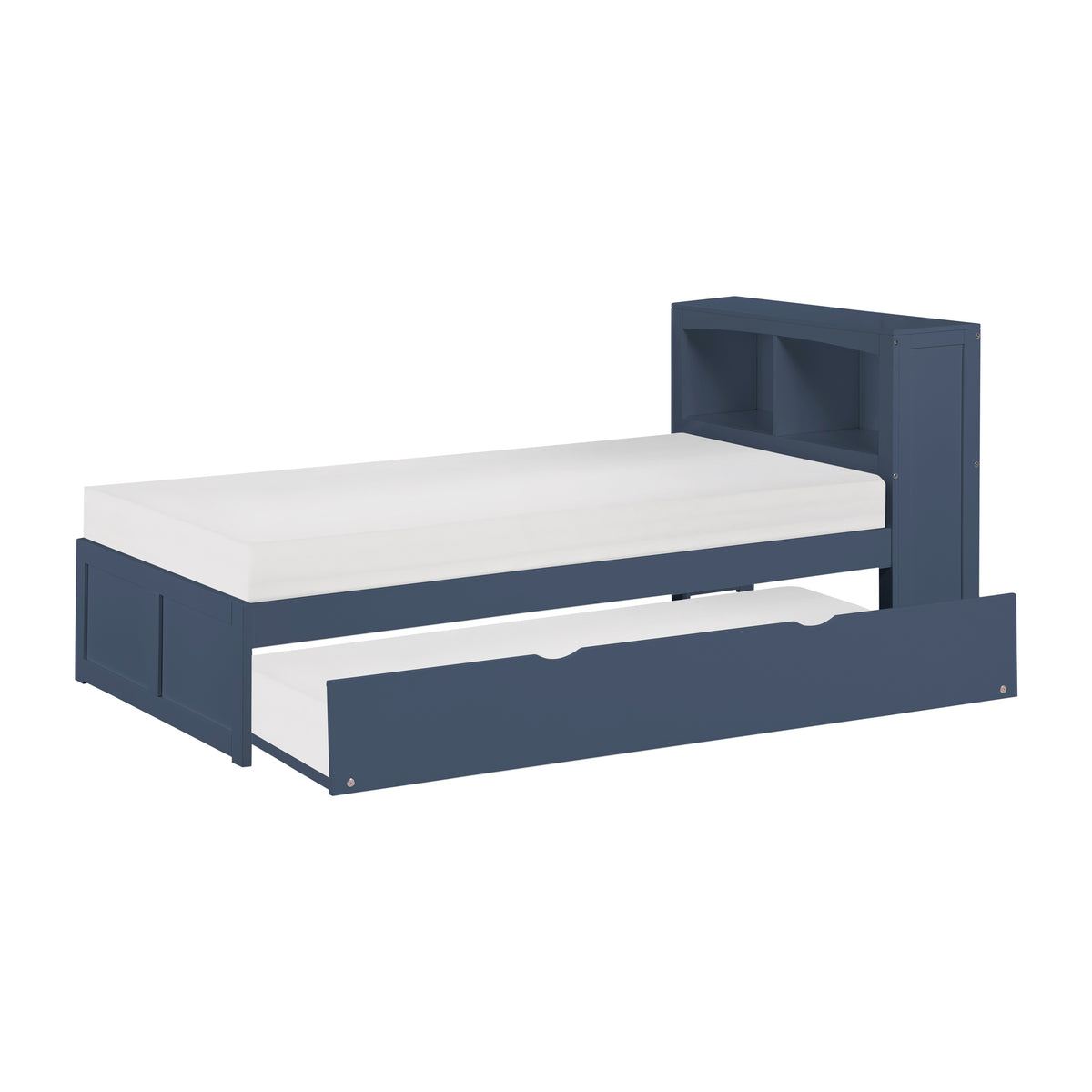 Nora Blue Twin Bookcase Corner Platform Bed