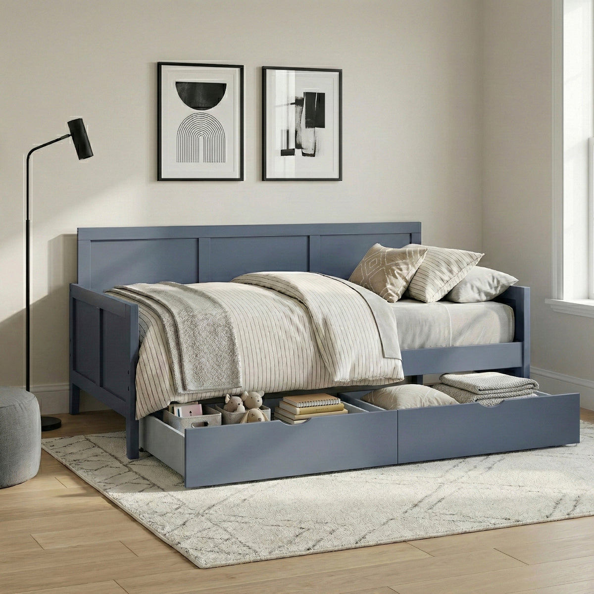 Nora Blue Twin Bookcase Corner Platform Bed from Homelegance - Luna Furniture