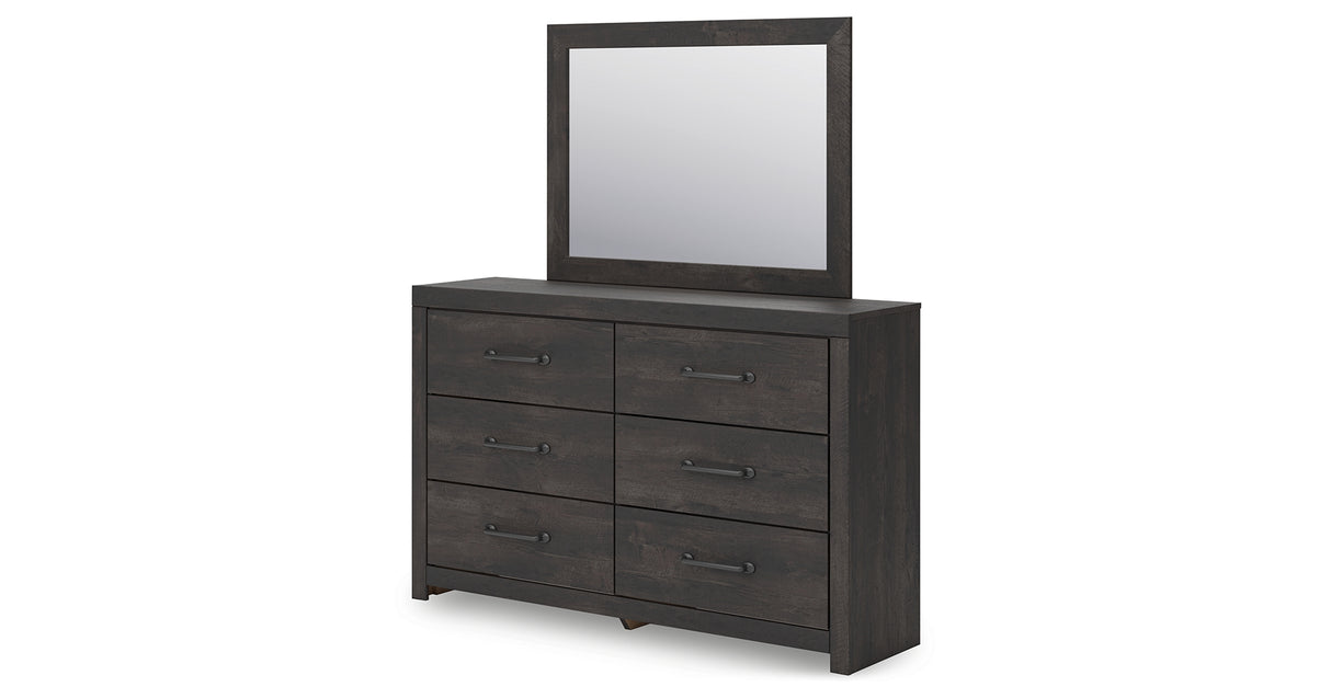 Hollivern Twin Panel Bed with Mirrored Dresser and Chest in Dark Gray from Ashley Furniture - Luna Furniture