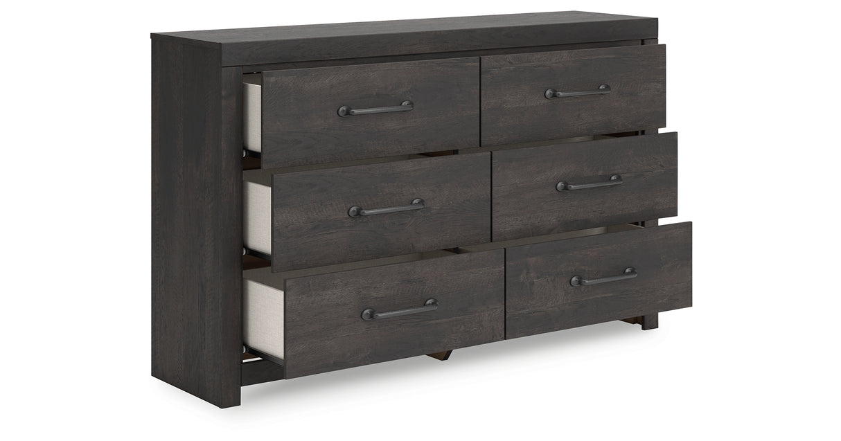 Hollivern Twin Panel Bed with Storage with Dresser in Dark Gray from Ashley - Luna Furniture