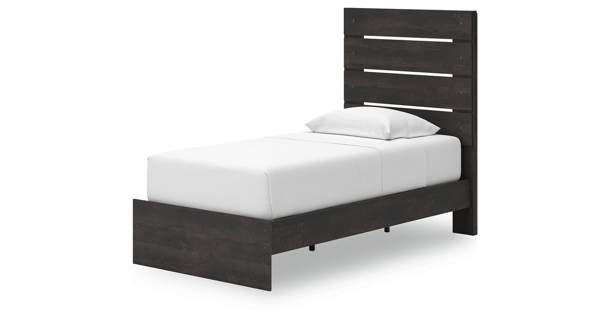 Hollivern Twin Panel Storage Bed with Mirrored Dresser in Dark Gray from Ashley - Luna Furniture