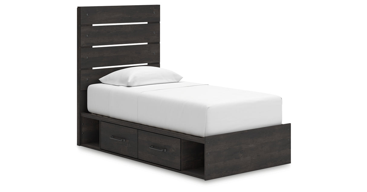 Hollivern Twin Panel Storage Bed with Mirrored Dresser and 2 Nightstands in Dark Gray from Ashley - Luna Furniture