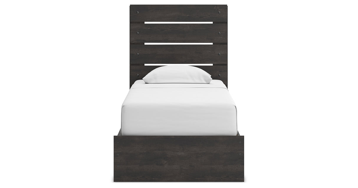 Hollivern Twin Panel Storage Bed with Mirrored Dresser in Dark Gray from Ashley - Luna Furniture