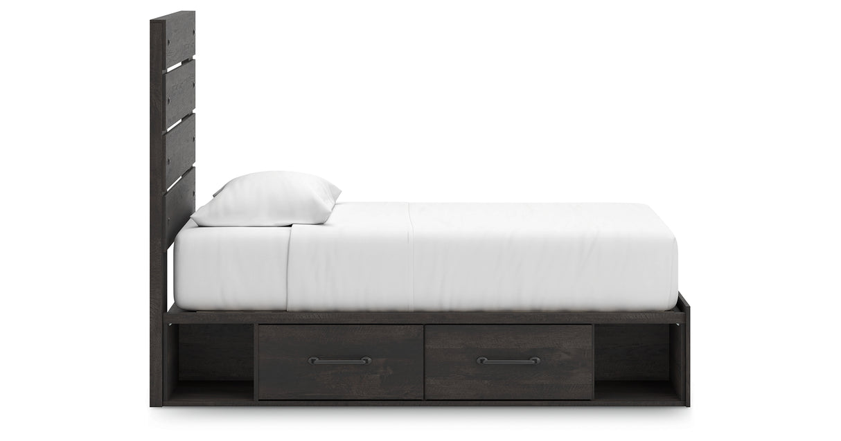 Hollivern Twin Panel Storage Bed with Mirrored Dresser and Nightstand in Dark Gray from Ashley - Luna Furniture