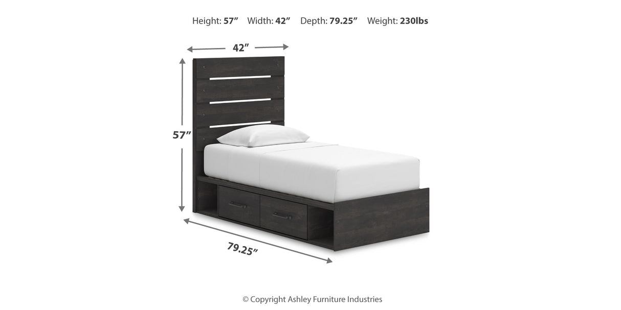 Hollivern Twin Panel Bed with Storage with Dresser in Dark Gray from Ashley - Luna Furniture