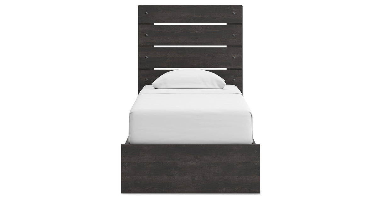 Hollivern Twin Panel Bed with Storage with Mirrored Dresser in Dark Gray from Ashley - Luna Furniture