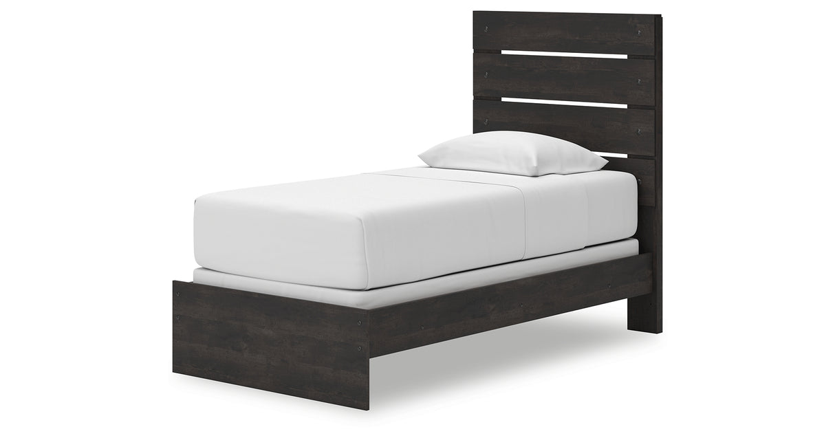 Hollivern Twin Panel Bed with Mirrored Dresser and Chest in Dark Gray from Ashley Furniture - Luna Furniture