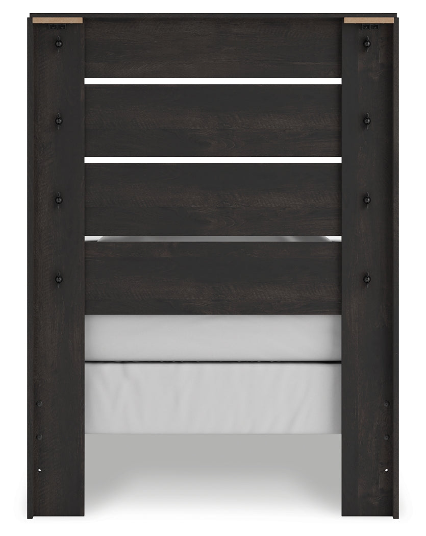 Hollivern Twin Panel Bed with Mirrored Dresser, Chest and Nightstand in Dark Gray from Ashley Furniture - Luna Furniture