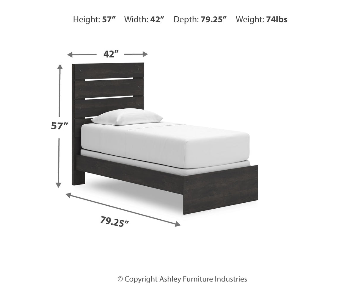 Hollivern Twin Panel Bed with Mirrored Dresser, Chest and Nightstand in Dark Gray from Ashley Furniture - Luna Furniture