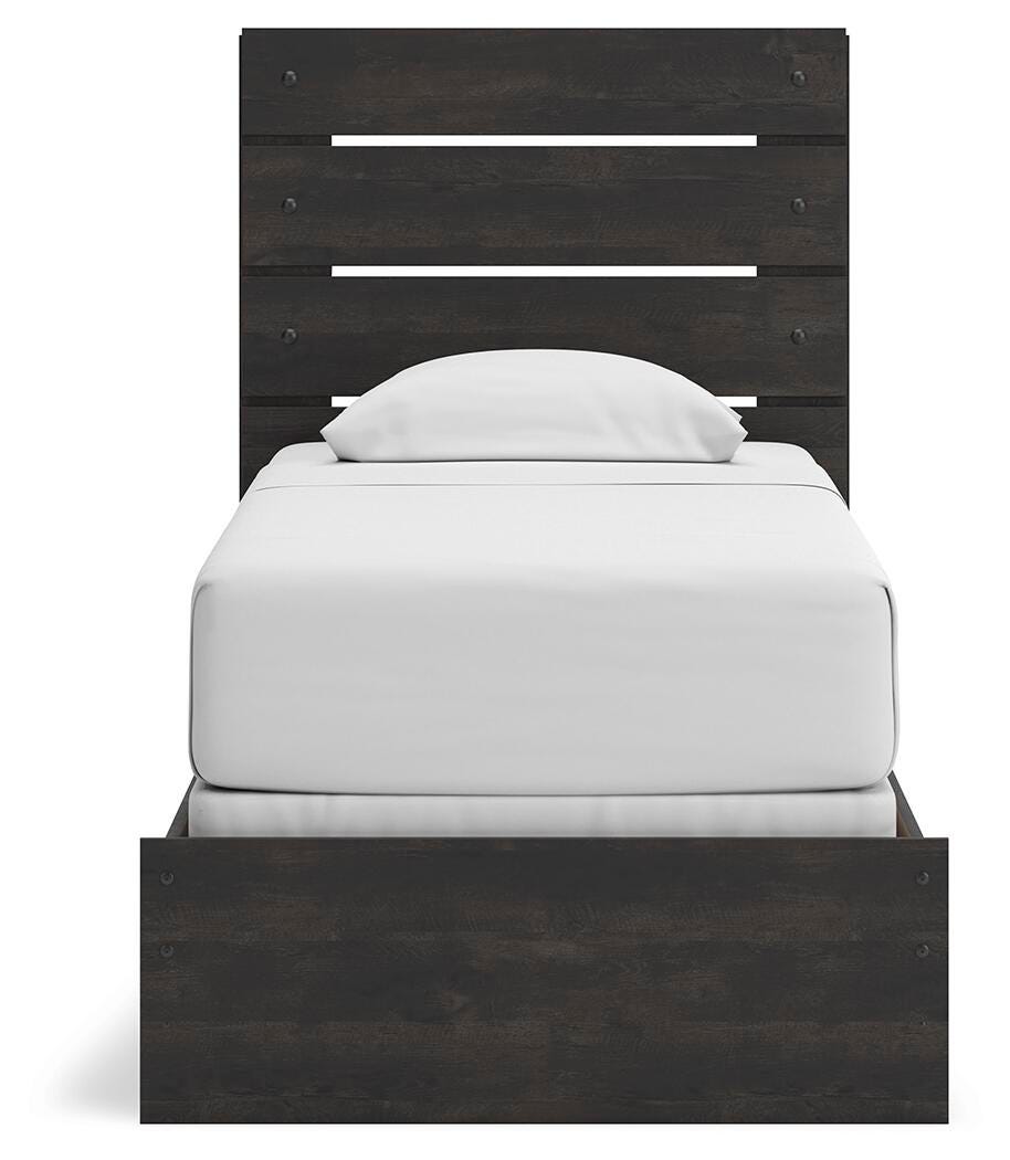 Hollivern Twin Panel Bed with Mirrored Dresser, Chest and Nightstand in Dark Gray from Ashley Furniture - Luna Furniture