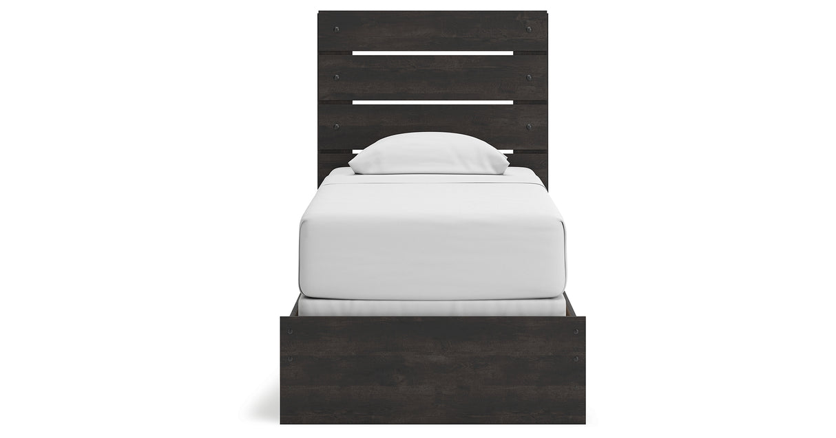 Hollivern Twin Panel Bed with Mirrored Dresser and Chest in Dark Gray from Ashley Furniture - Luna Furniture