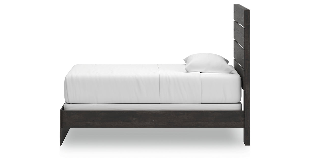 Hollivern Twin Panel Bed with Mirrored Dresser and Chest in Dark Gray from Ashley Furniture - Luna Furniture