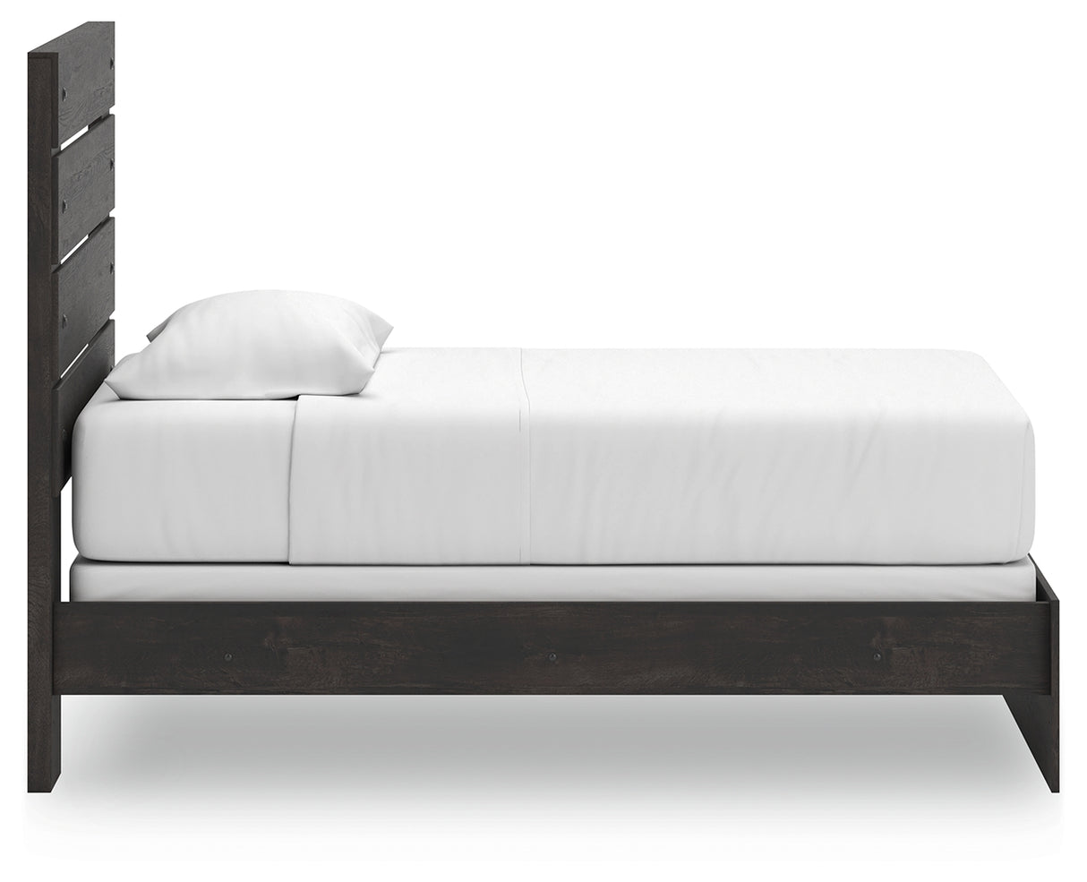 Hollivern Twin Panel Bed with Mirrored Dresser, Chest and Nightstand in Dark Gray from Ashley Furniture - Luna Furniture