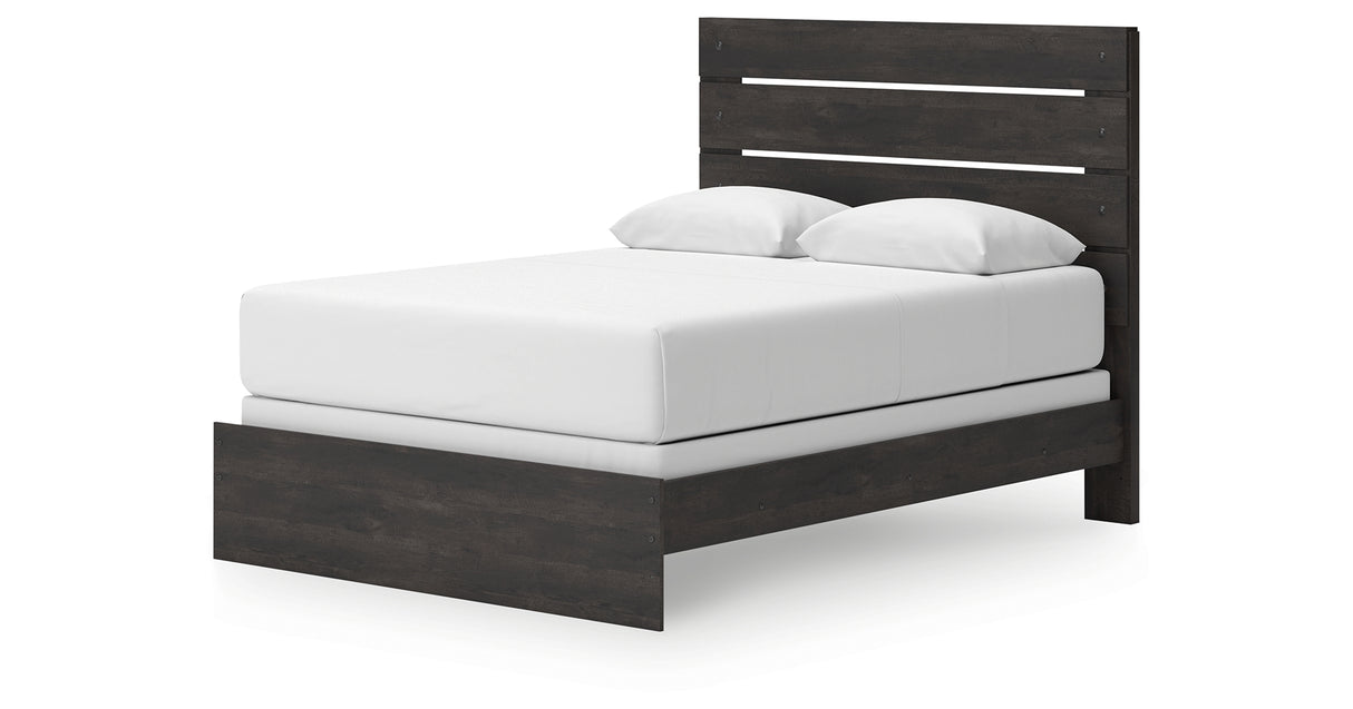 Hollivern Queen Panel Bed with Mirrored Dresser, Chest and 2 Nightstands in Dark Gray from Ashley Furniture - Luna Furniture