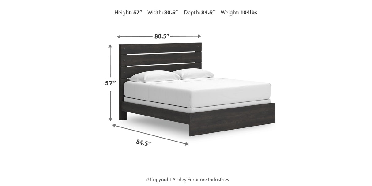 Hollivern King Panel Bed with Mirrored Dresser and Nightstand in Dark Gray from Ashley Furniture - Luna Furniture