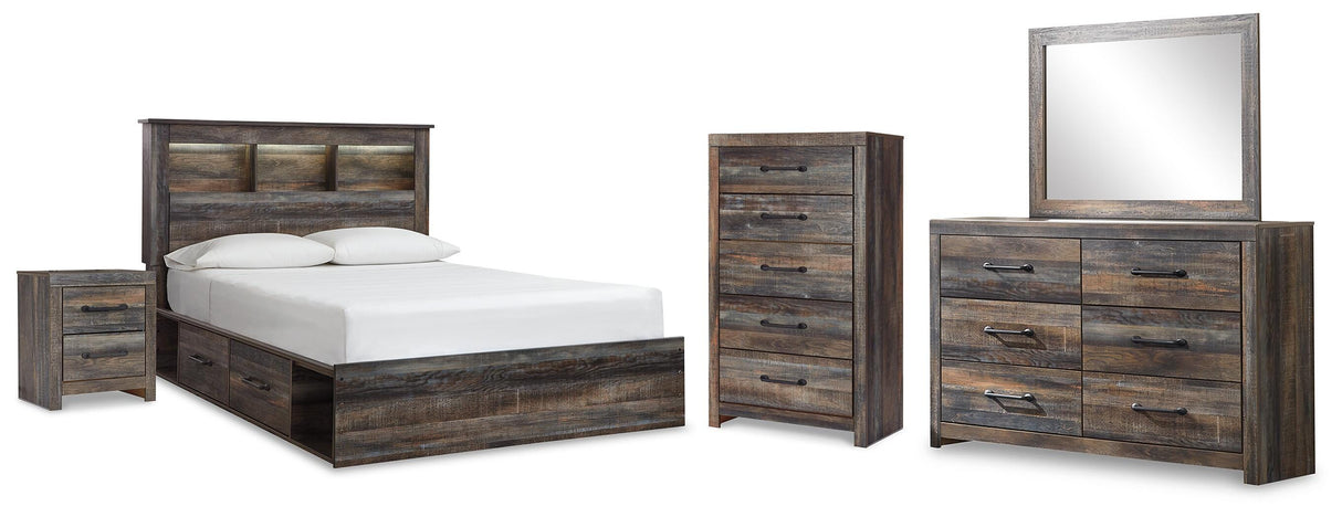 Drystan Multi Queen Bookcase Storage Bed, Dresser, Mirror, Chest and Nightstand