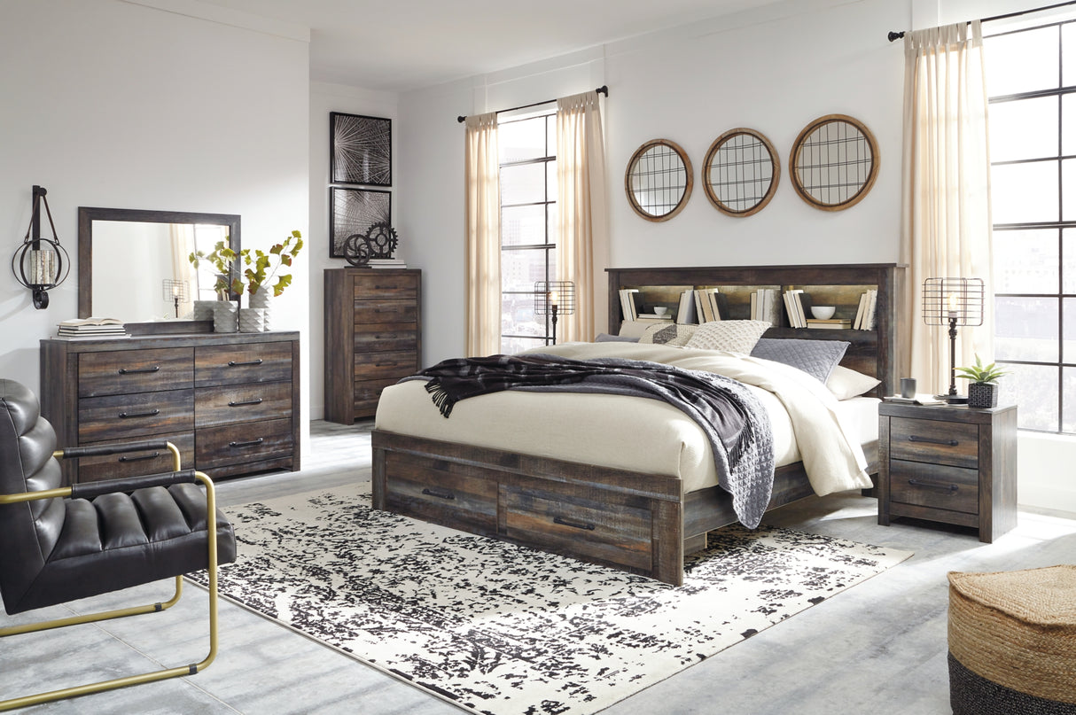 Drystan King Bookcase Bed with 2 Storage Drawers with Dresser in Multi from Ashley - Luna Furniture