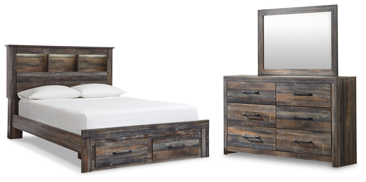 Drystan Queen Bookcase Bed with 2 Storage Drawers with Mirrored Dresser in Multi from Ashley - Luna Furniture