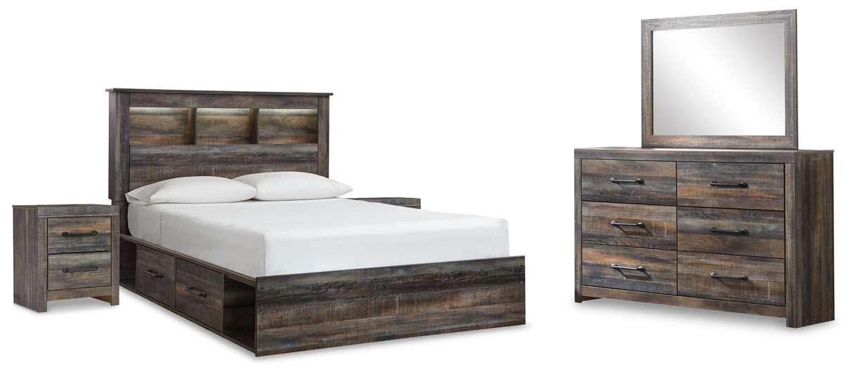 Drystan Queen Bookcase Bed with 2 Storage Drawers with Mirrored Dresser and 2 Nightstands in Multi from Ashley - Luna Furniture