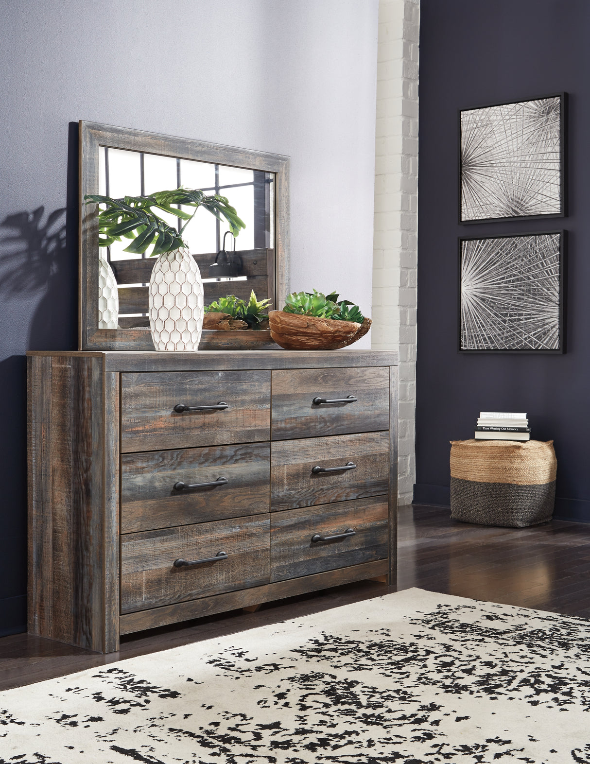 Drystan Queen Bookcase Bed with 2 Storage Drawers with Mirrored Dresser and 2 Nightstands in Multi from Ashley - Luna Furniture