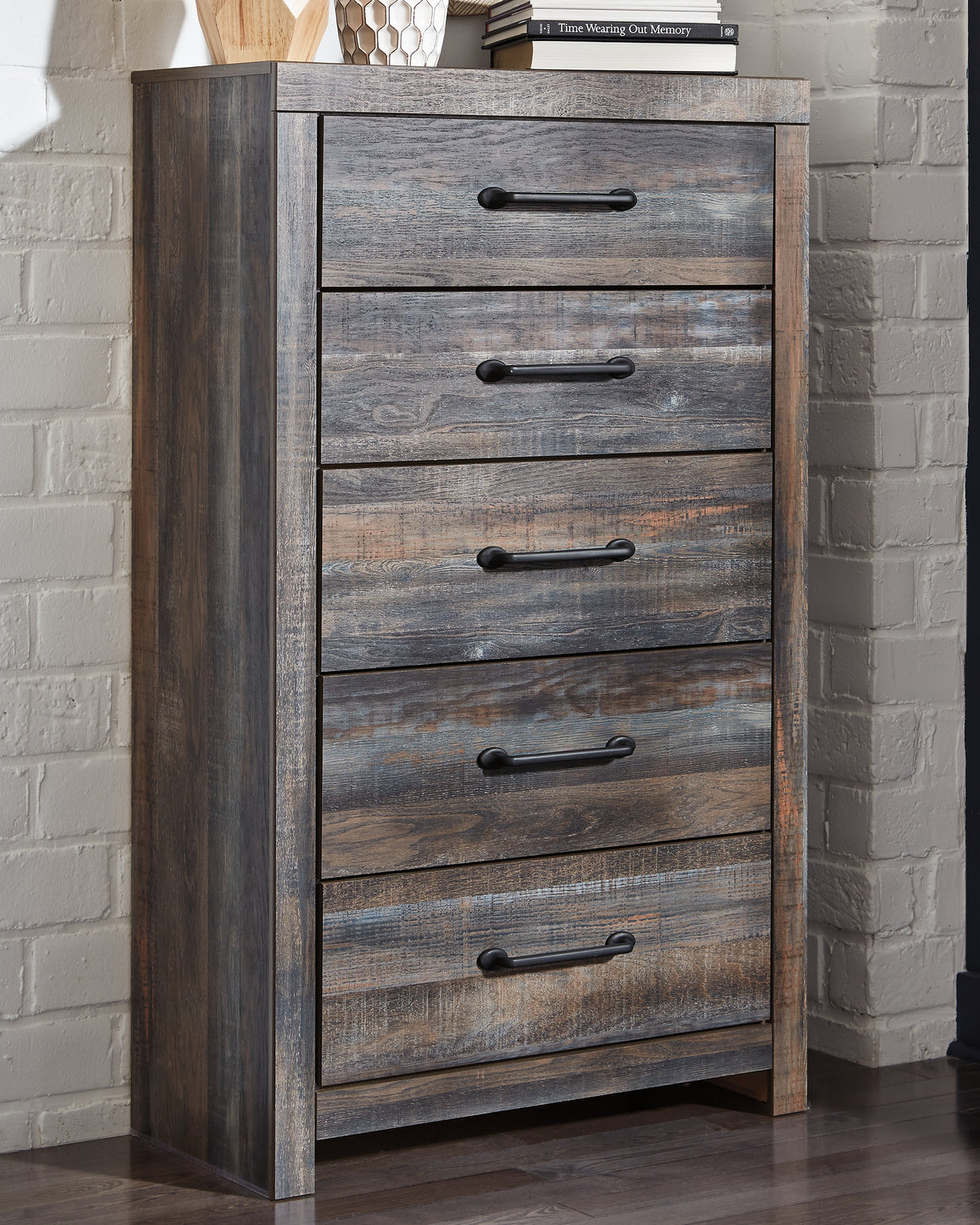 Drystan King Bookcase Bed with 2 Storage Drawers with Mirrored Dresser, Chest and 2 Nightstands in Multi from Ashley - Luna Furniture