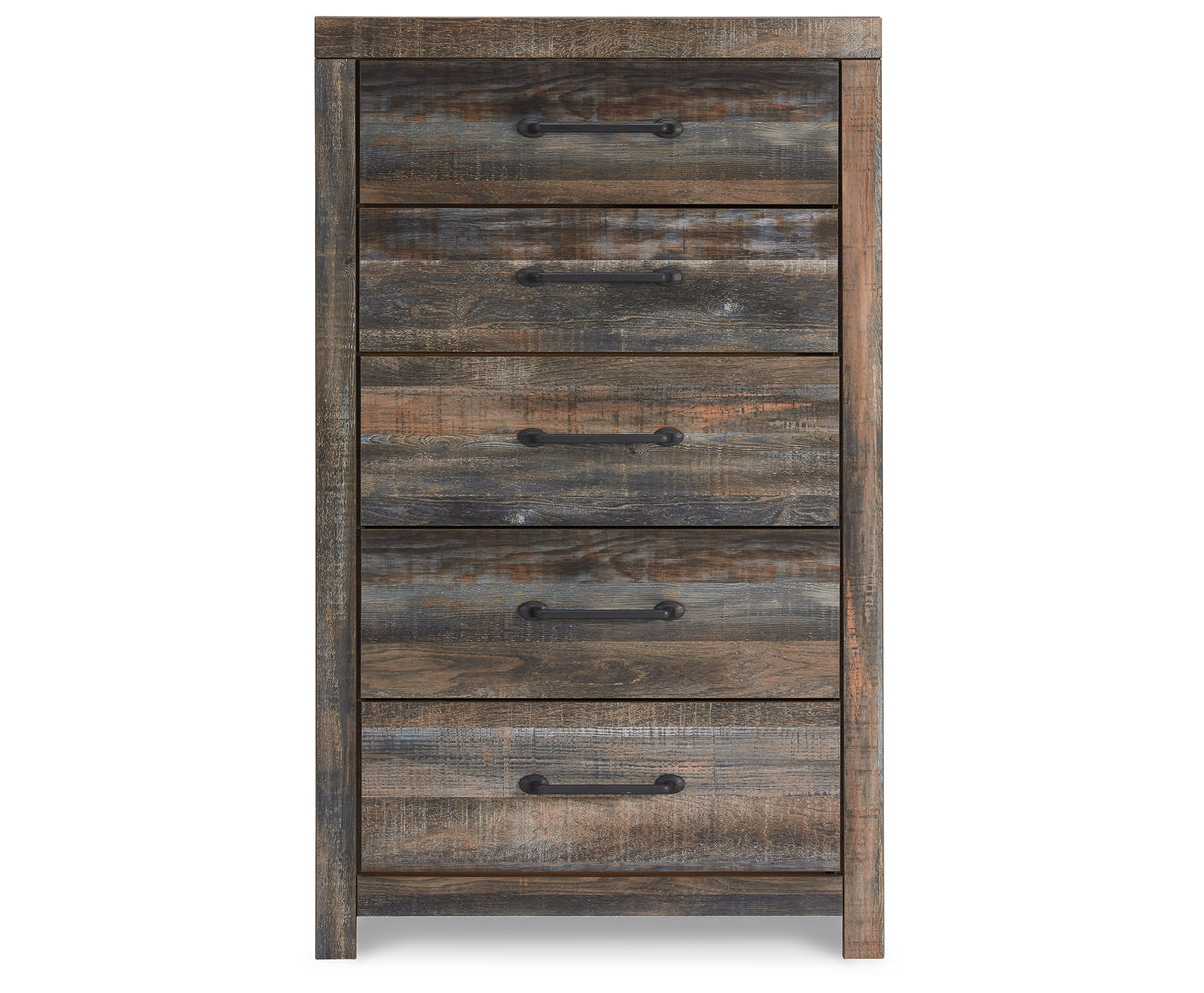 Drystan King Bookcase Bed with 2 Storage Drawers with Mirrored Dresser and Chest in Multi from Ashley - Luna Furniture