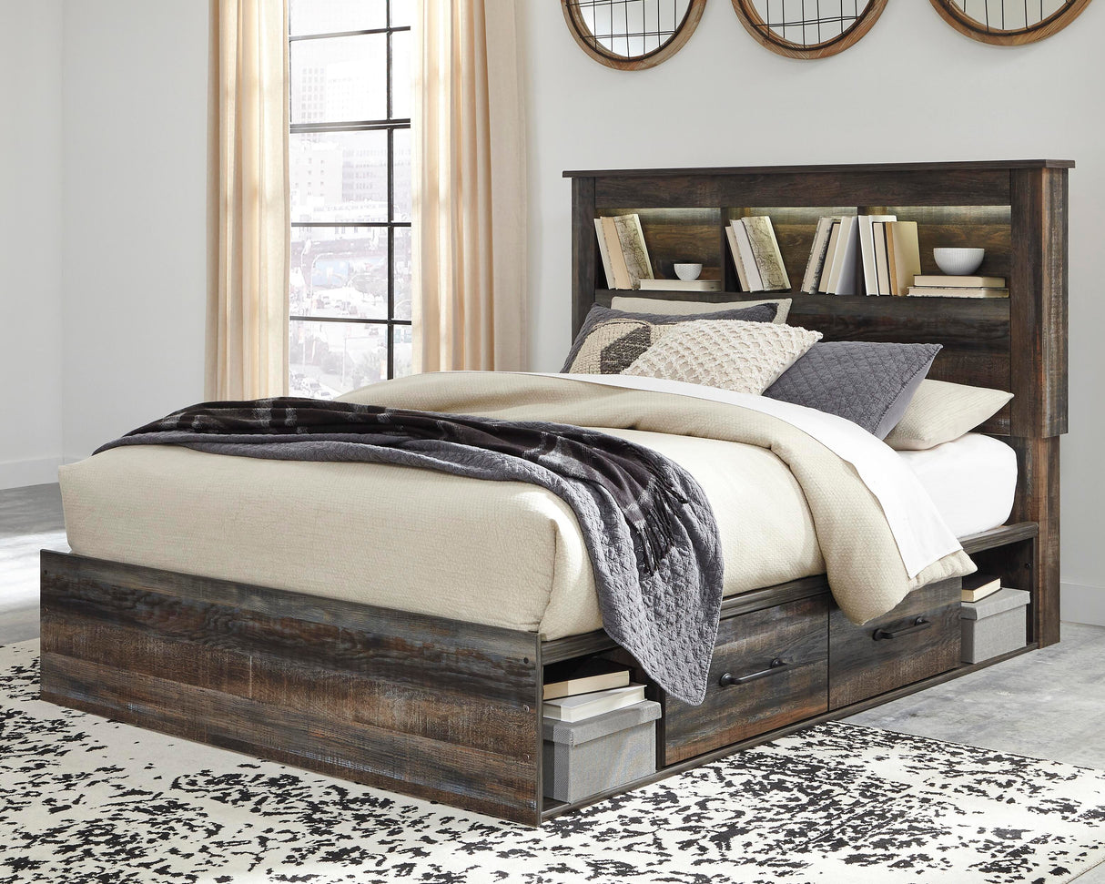 Drystan Queen Bookcase Bed with 2 Storage Drawers with Mirrored Dresser and 2 Nightstands in Multi from Ashley - Luna Furniture