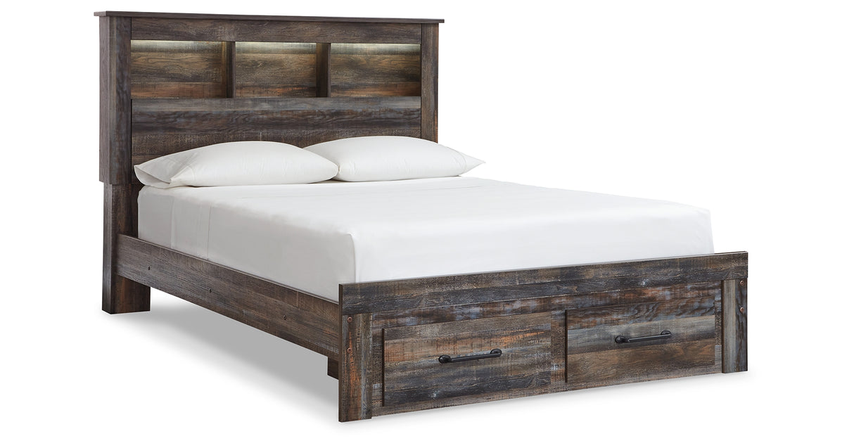 Drystan Queen Bookcase Bed with 2 Storage Drawers with Mirrored Dresser, Chest and 2 Nightstands in Multi from Ashley - Luna Furniture