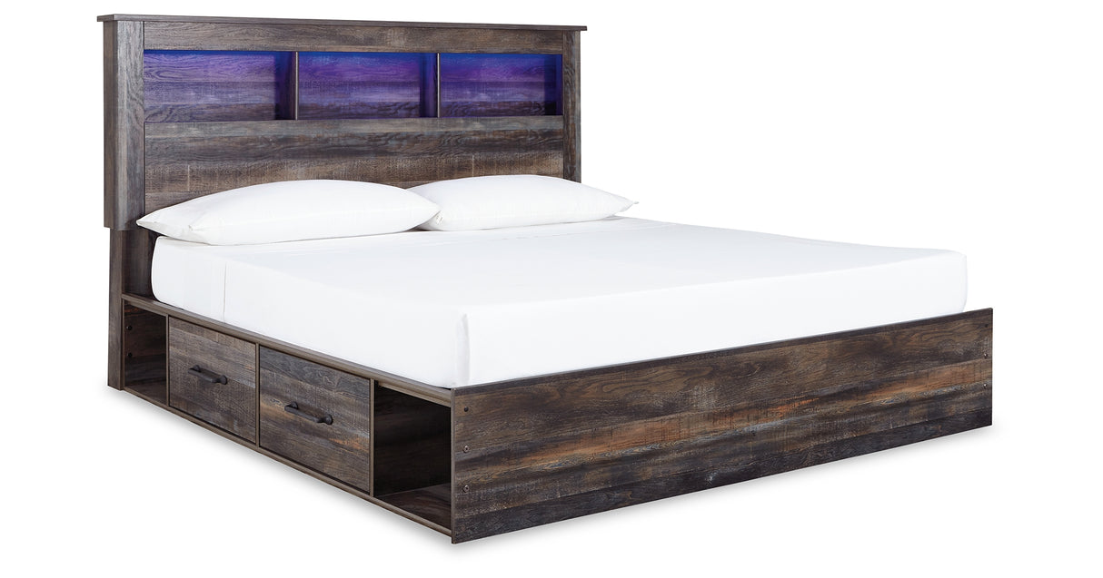 Drystan King Bookcase Bed with 2 Storage Drawers with Mirrored Dresser, Chest and 2 Nightstands in Multi from Ashley - Luna Furniture
