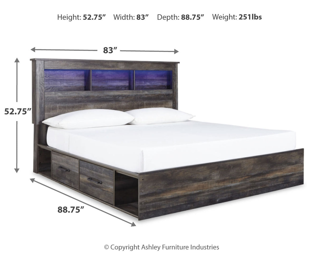 Drystan King Bookcase Bed with 4 Storage Drawers with Mirrored Dresser and 2 Nightstands in Multi from Ashley - Luna Furniture