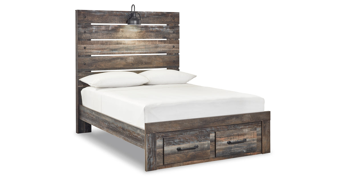 Drystan Full Panel Bed with 2 Storage Drawers with Mirrored Dresser, Chest and 2 Nightstands in Multi from Ashley - Luna Furniture