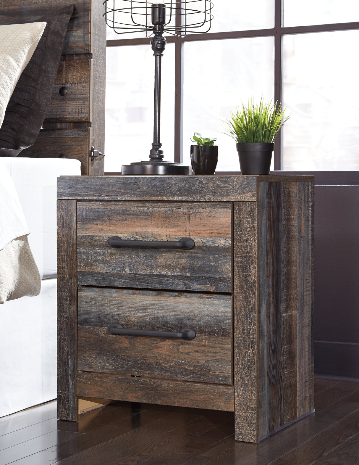 Drystan King Bookcase Bed with 2 Storage Drawers with Mirrored Dresser, Chest and 2 Nightstands in Multi from Ashley - Luna Furniture