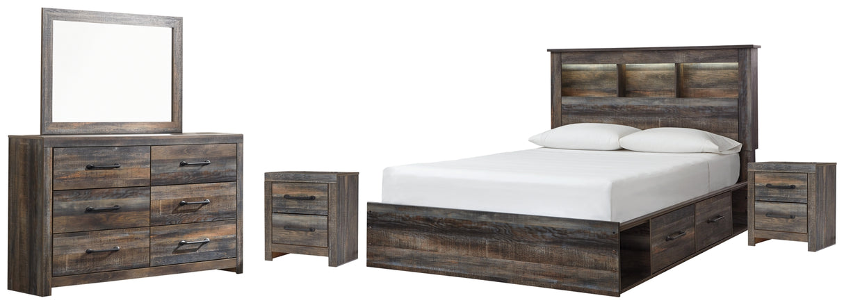 Drystan Queen Bookcase Bed with 4 Storage Drawers with Mirrored Dresser and 2 Nightstands in Multi from Ashley Furniture - Luna Furniture