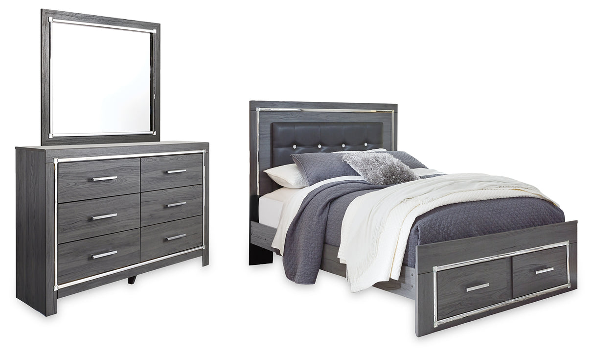 Lodanna Gray Queen Upholstered Panel Storage Bed, Dresser and Mirror from Ashley Furniture - Luna Furniture