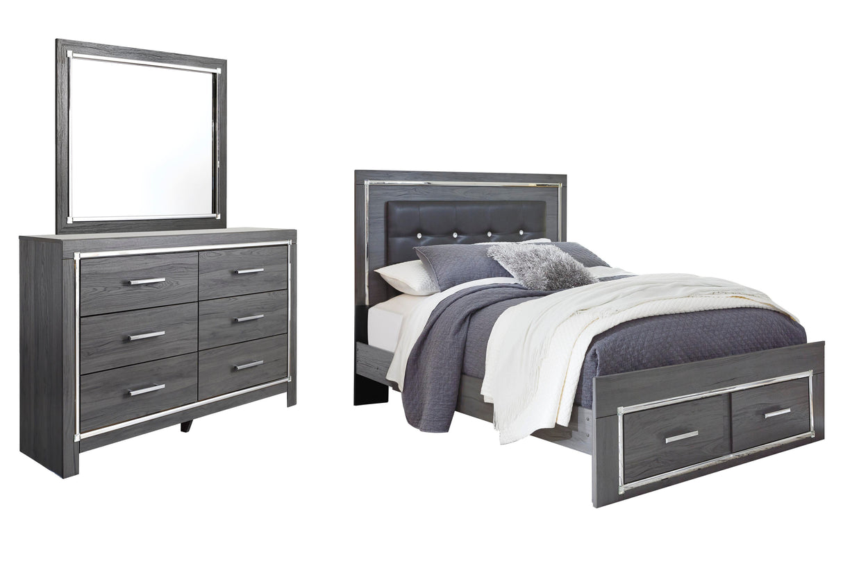 Lodanna Gray Queen Upholstered Panel Storage Bed, Dresser and Mirror from Ashley Furniture - Luna Furniture