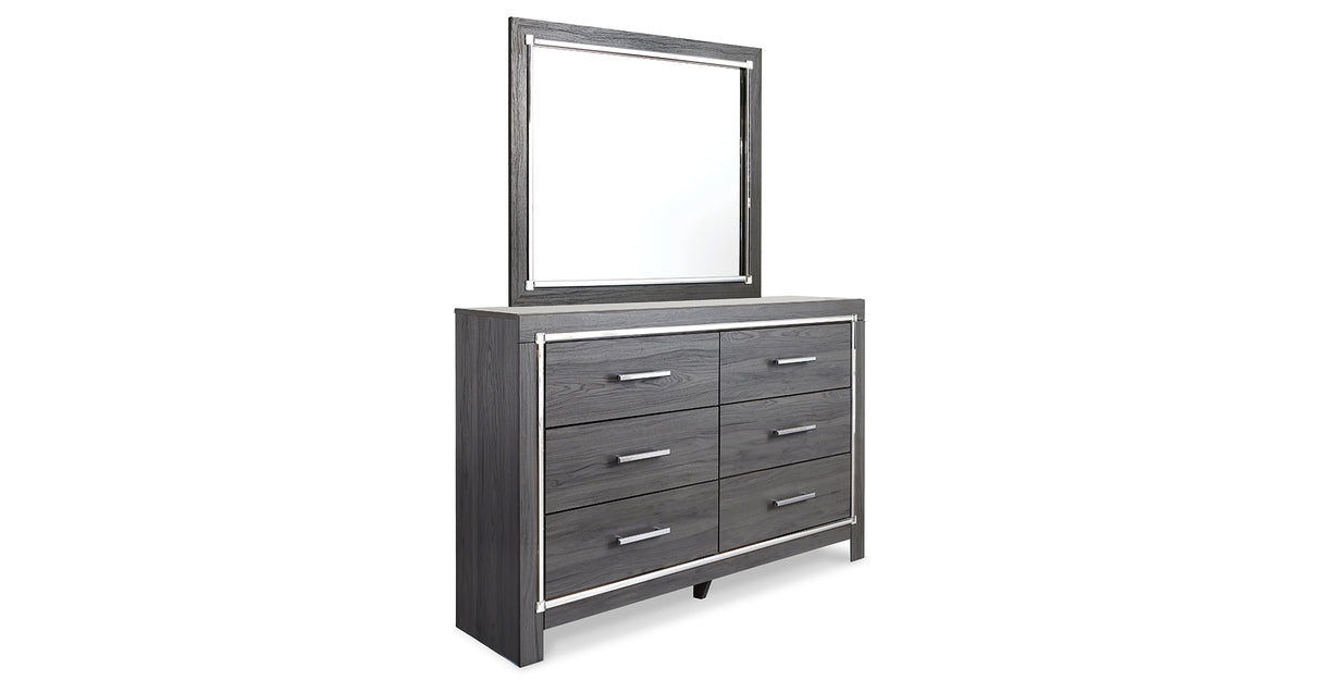 Lodanna Full Upholstered Panel Headboard Bed with Mirrored Dresser in Gray from Ashley Furniture - Luna Furniture
