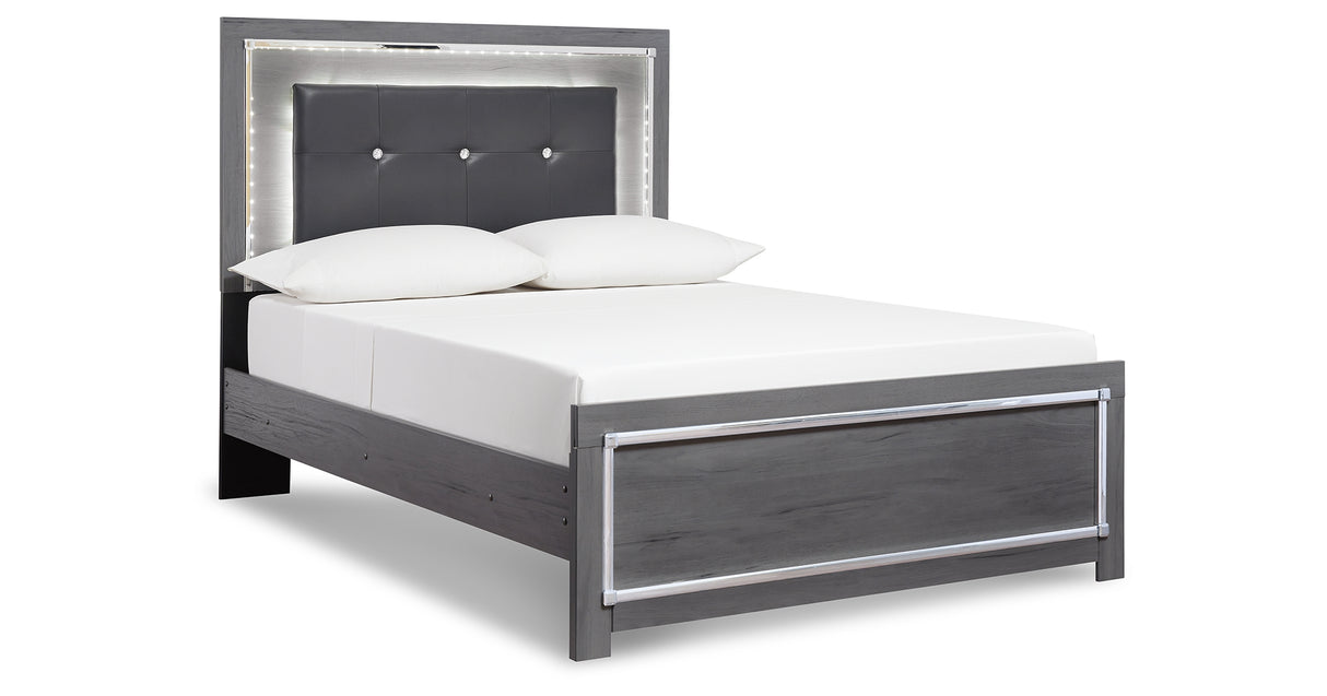Lodanna Queen Panel Bed with Mirrored Dresser, Chest and 2 Nightstands in Gray from Ashley - Luna Furniture