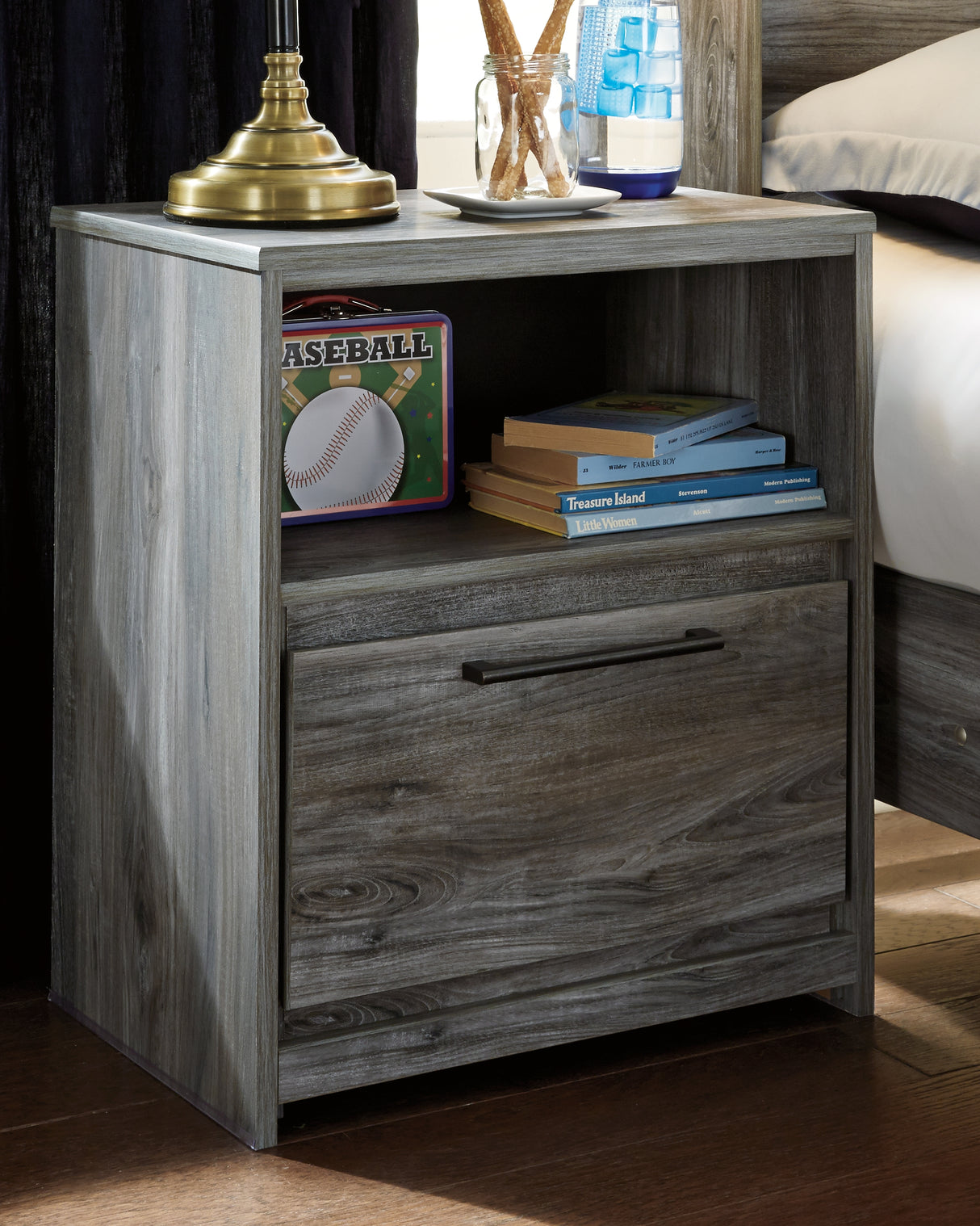 Baystorm Gray Twin Panel Bed, Dresser, Mirror and Nightstand from Ashley Furniture - Luna Furniture