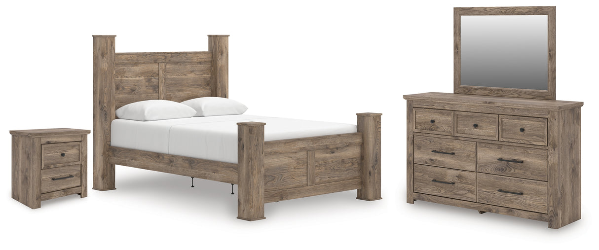 Rusticott Brown Queen Poster Bed, Dresser, Mirror and Nightstand from Ashley - Luna Furniture
