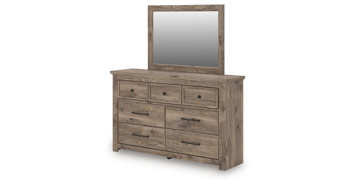 Rusticott California King Poster Bed with Mirrored Dresser in Brown from Ashley - Luna Furniture
