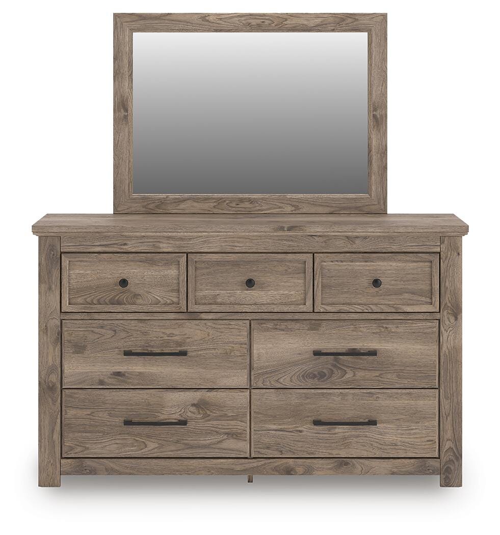 Rusticott Brown Queen Poster Bed, Dresser, Mirror and Nightstand from Ashley - Luna Furniture