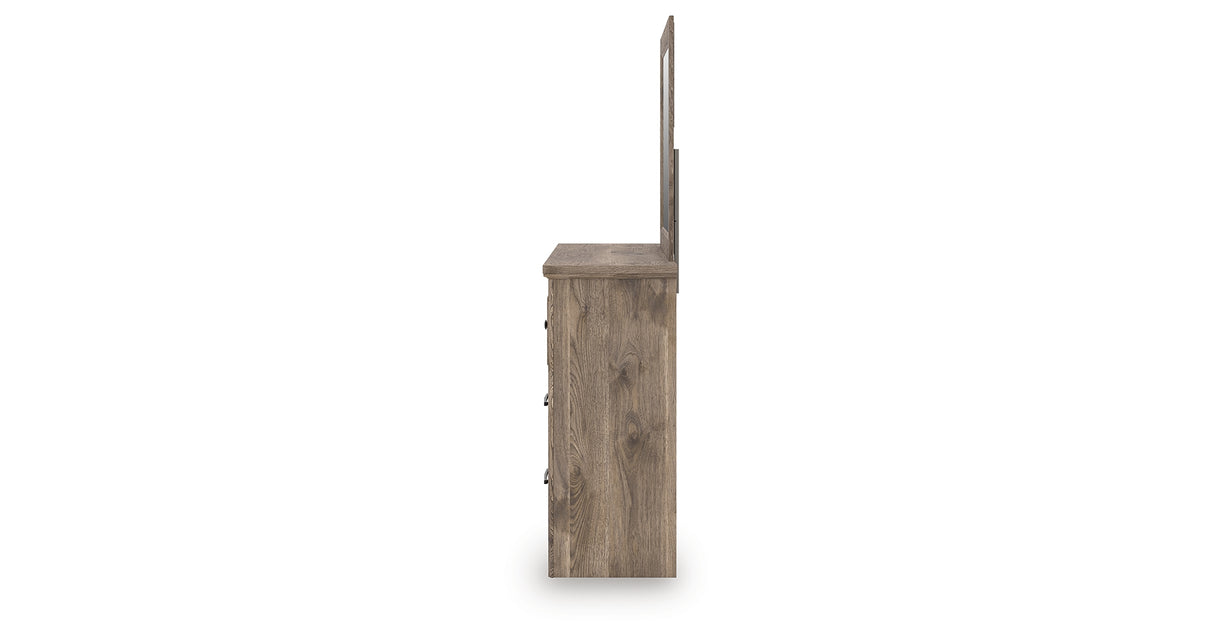 Rusticott King Panel Bed with Mirrored Dresser and Nightstand in Brown from Ashley Furniture - Luna Furniture