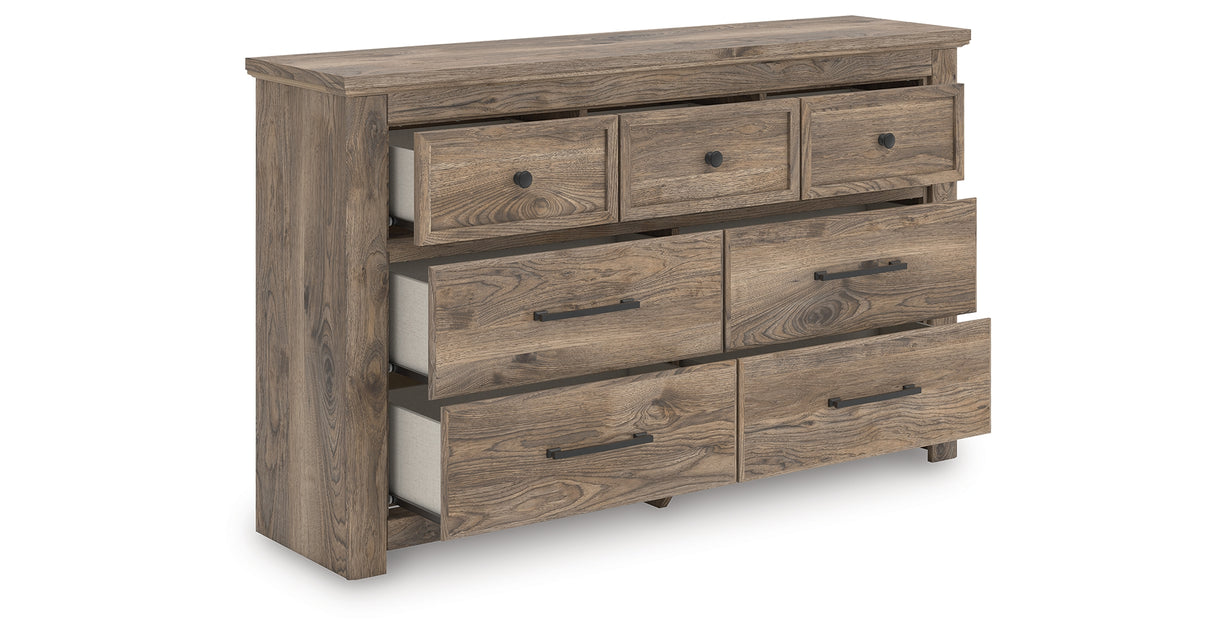 Rusticott Queen Poster Bed with Dresser and Chest in Brown from Ashley - Luna Furniture