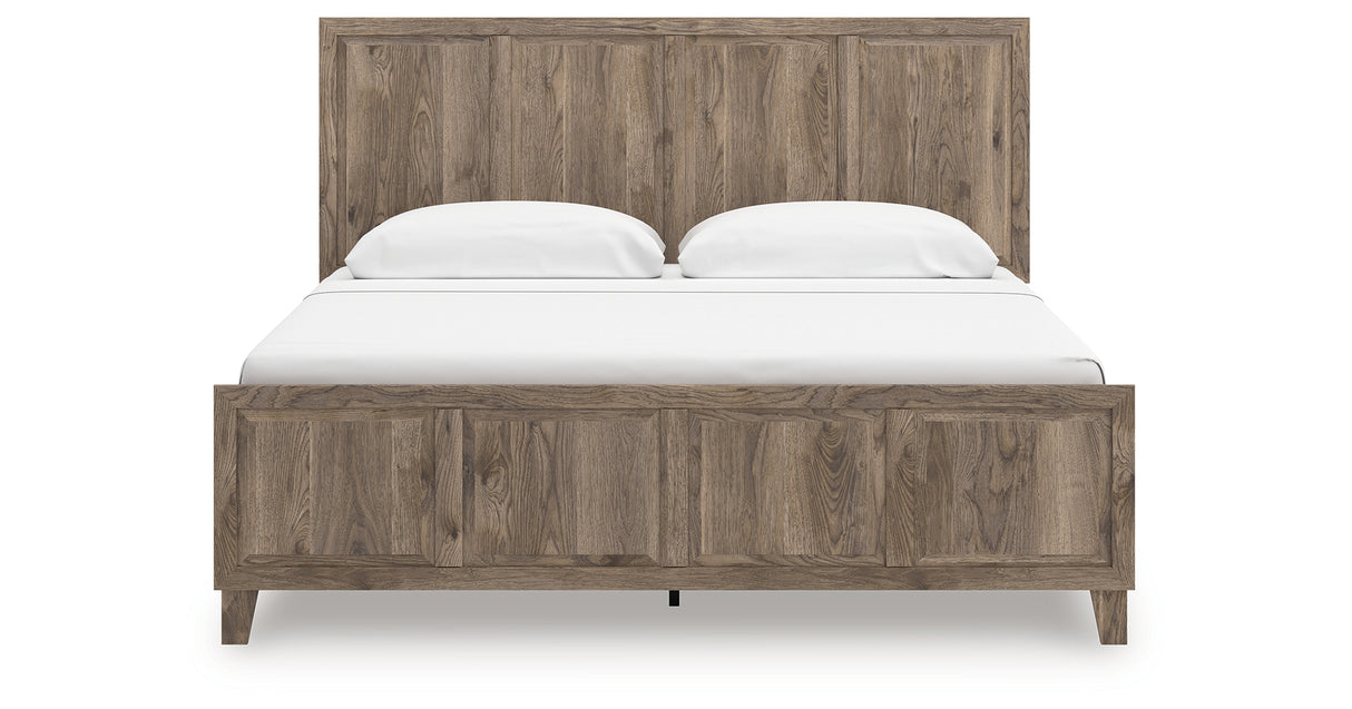 Rusticott King Panel Bed with Mirrored Dresser and Nightstand in Brown from Ashley Furniture - Luna Furniture