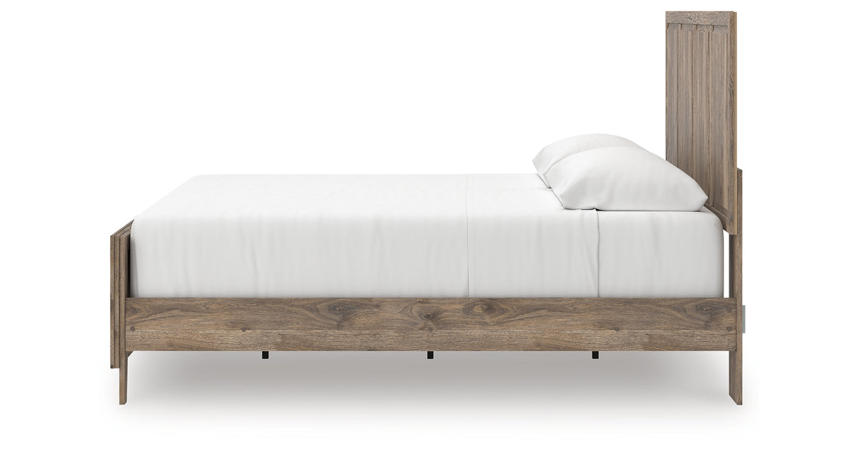 Rusticott King Panel Bed with Mirrored Dresser and Nightstand in Brown from Ashley Furniture - Luna Furniture