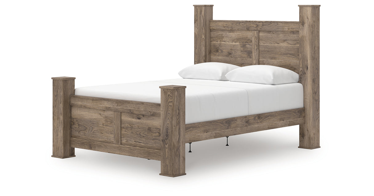Rusticott Brown Queen Poster Bed, Dresser, Mirror and Nightstand from Ashley - Luna Furniture