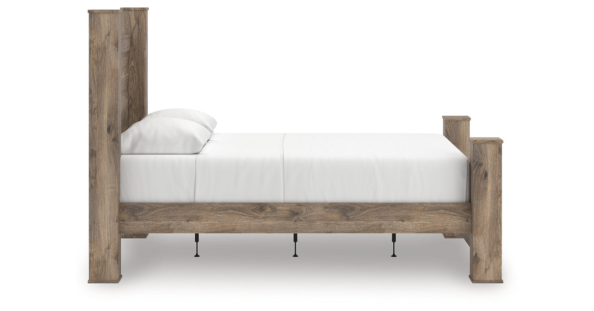 Rusticott Queen Poster Bed with Mirrored Dresser and Nightstand in Brown from Ashley Furniture - Luna Furniture