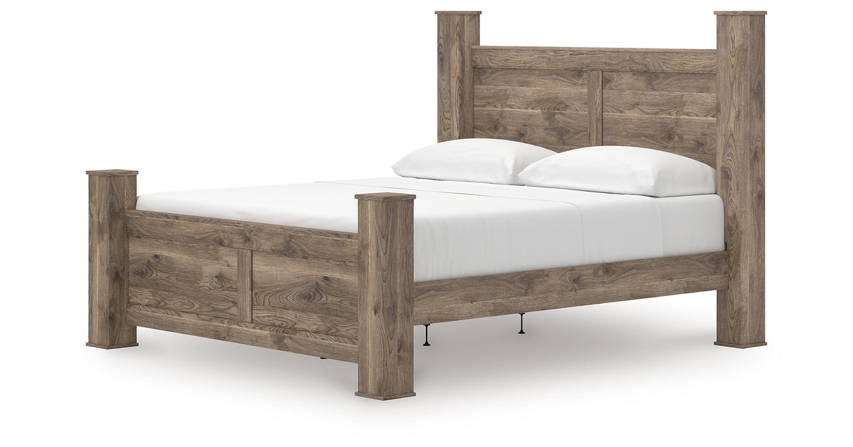 Rusticott California King Poster Bed with Mirrored Dresser in Brown from Ashley - Luna Furniture