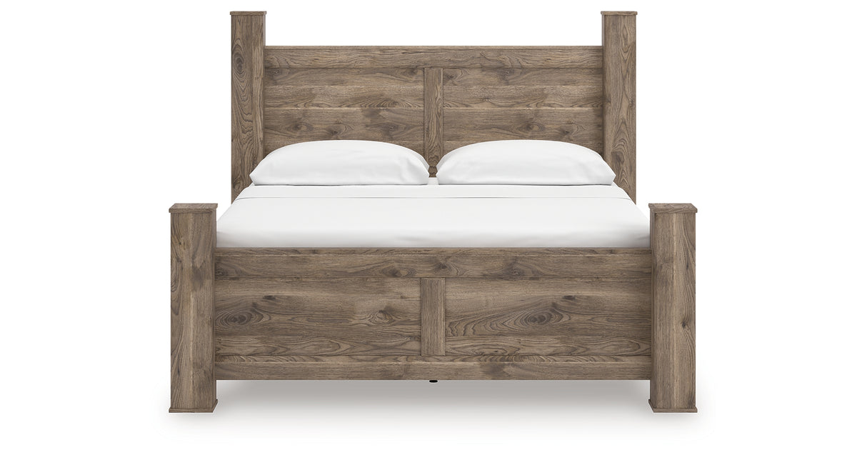 Rusticott California King Poster Bed with Mirrored Dresser and Nightstand in Brown from Ashley - Luna Furniture